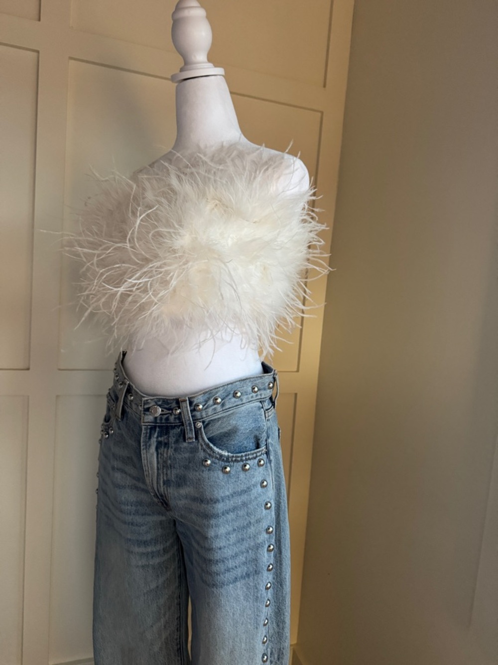 Lamarque Ivory Feather-Trim Strapless Bustier - Picture 6 of 11